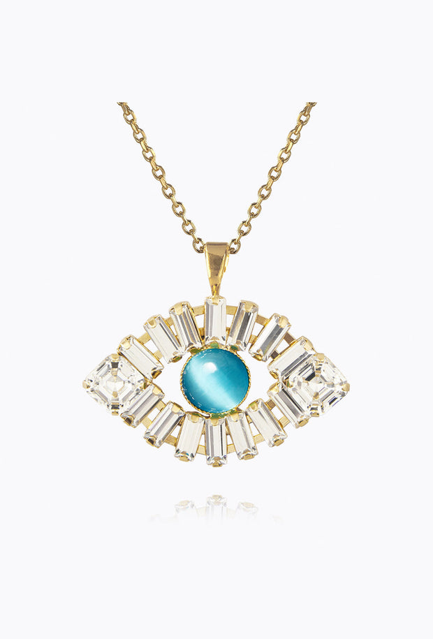 Greek Eye Statement Necklace - Crystal/aquamarine