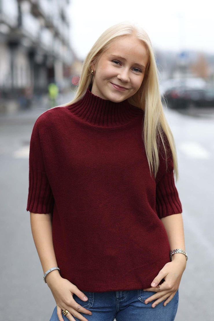 Highneck Shortsleeved Knit - Bordeaux