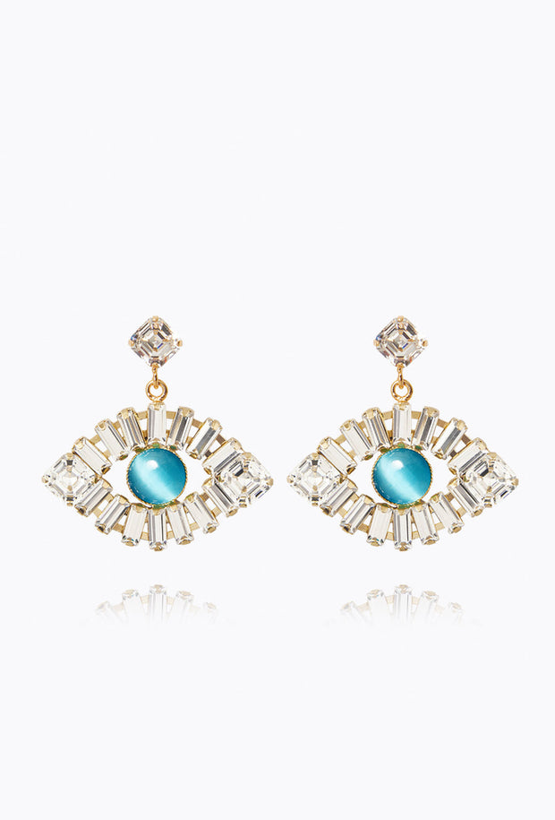 Greek Eye Statement Earrings - Crystal/Aquamarine