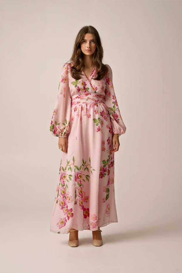 Viscose V-Neck Dress - Cherry Blossom