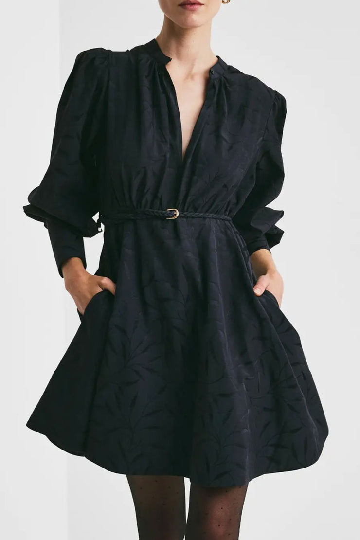 Jacquard Mini Dress - Leaves
