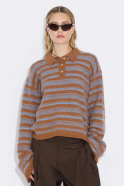 Olivia Wool Polo - Brown Stripe