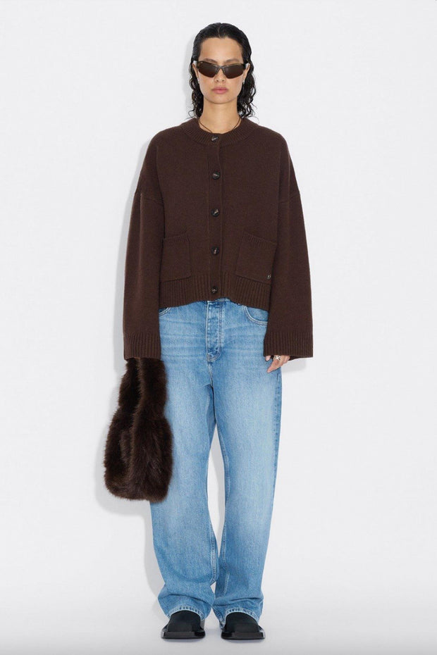 W Wool Wide Cardigan - Dk. Brown