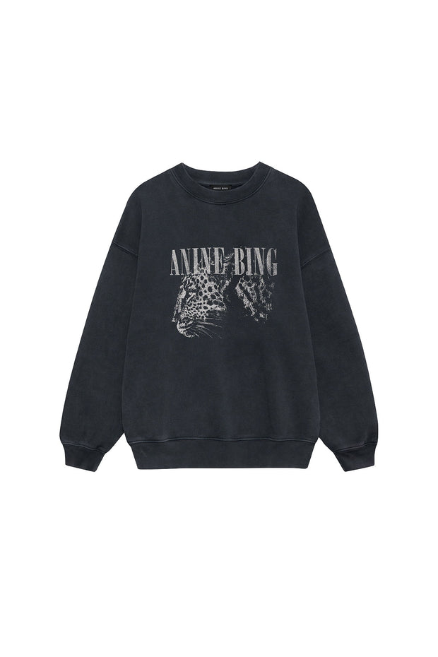 Spencer Sweatshirt Leopard - Washed Black