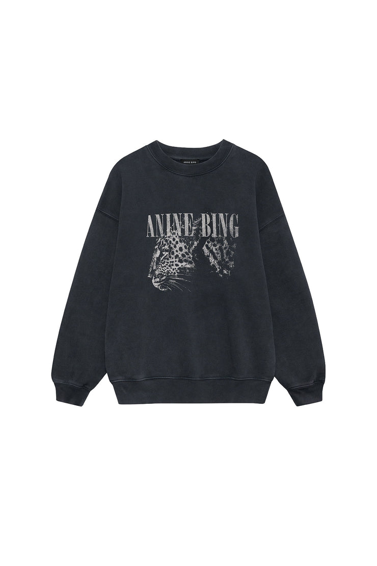 Spencer Sweatshirt Leopard - Washed Black