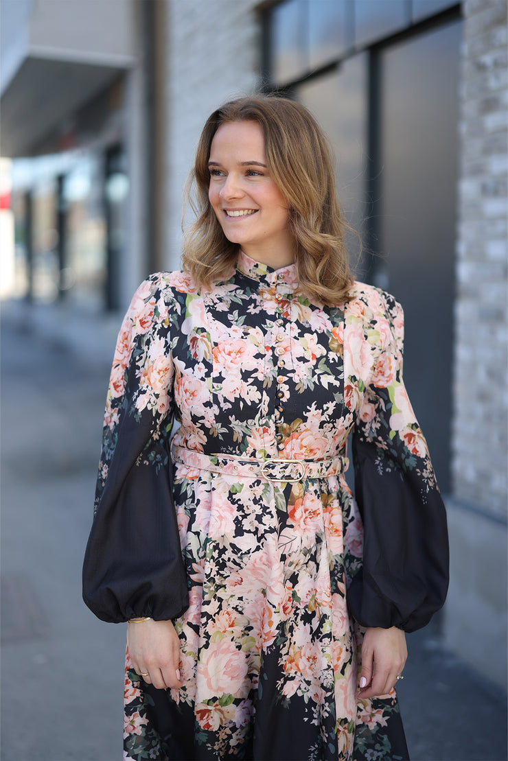 Long Dress with Digital Print - Black