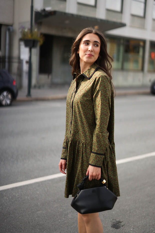 Printed Cotton Mini Shirt Dress - Avocado