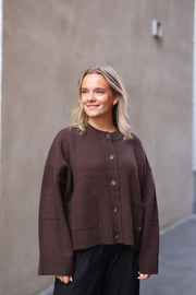 W Wool Wide Cardigan - Dk. Brown