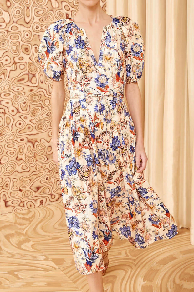 Carina Dress - Magnolia Blue Dress Floral Midi Dress