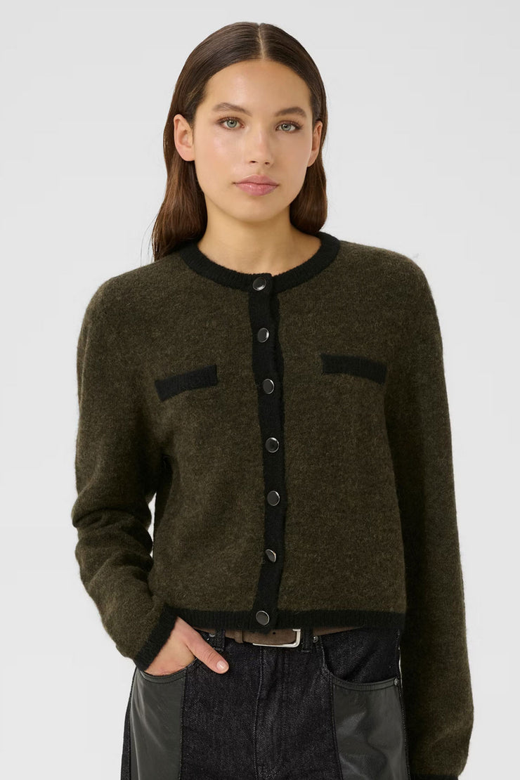 GZalpha Contrast Cardigan - Oliven Melange/Black