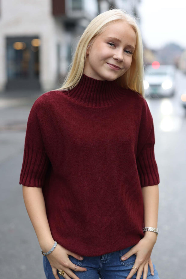 Highneck Shortsleeved Knit - Bordeaux