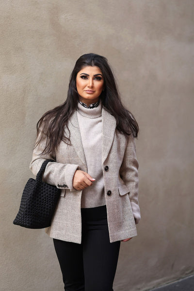 Brook Check Blazer - Taupe Herringbo