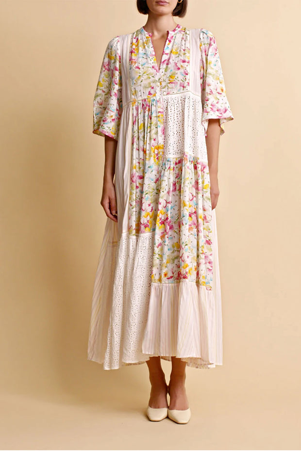 Patchwork Maxi Dress - Bright Flowers
