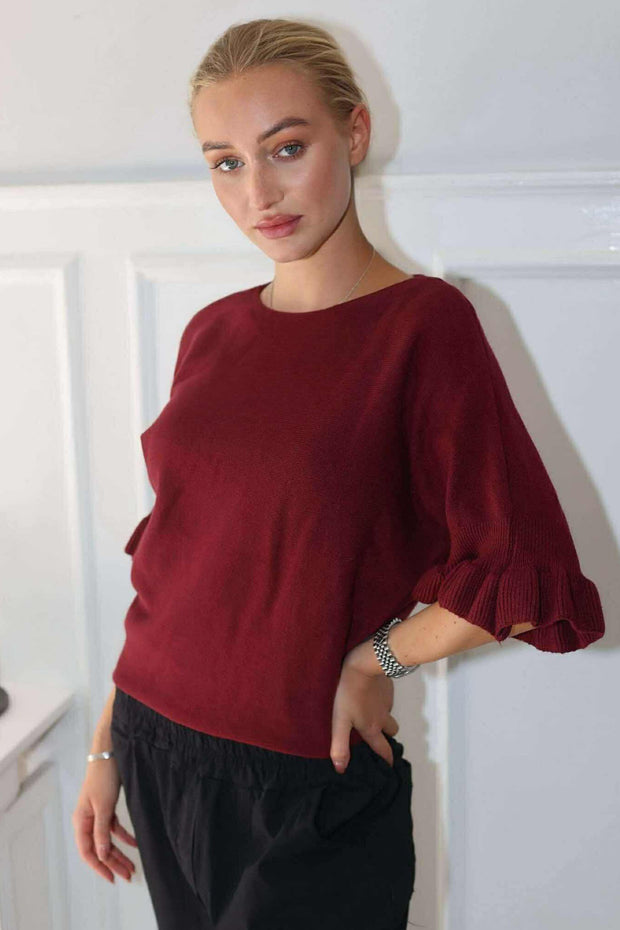 Highneck Shortsleeved Knit - Bordeaux