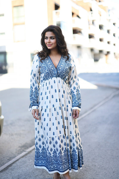 Maxidress With Pattern - Blue