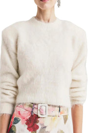 Hairy Knit Fitted Sweater - Off white