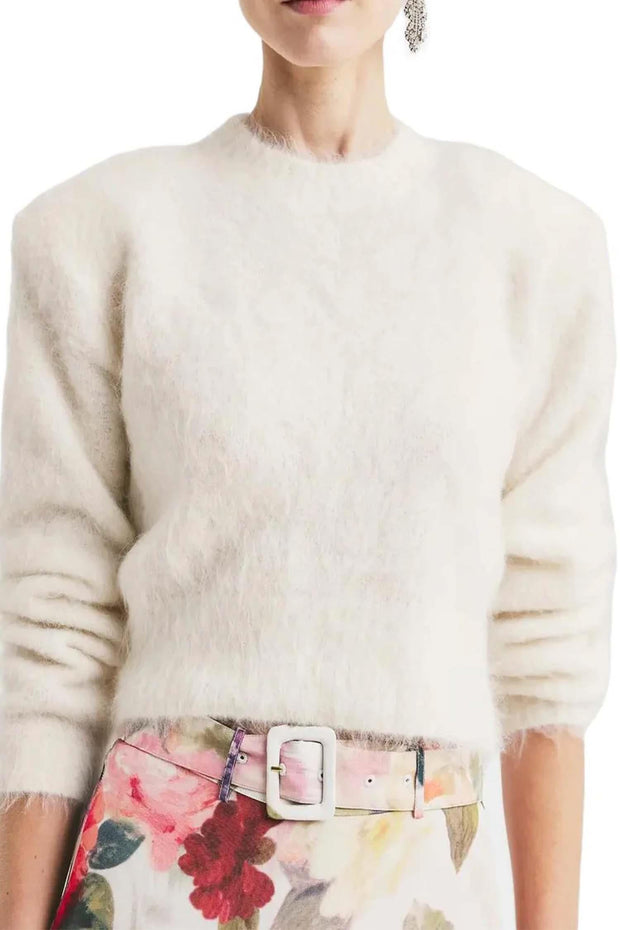 Hairy Knit Fitted Sweater - Off white