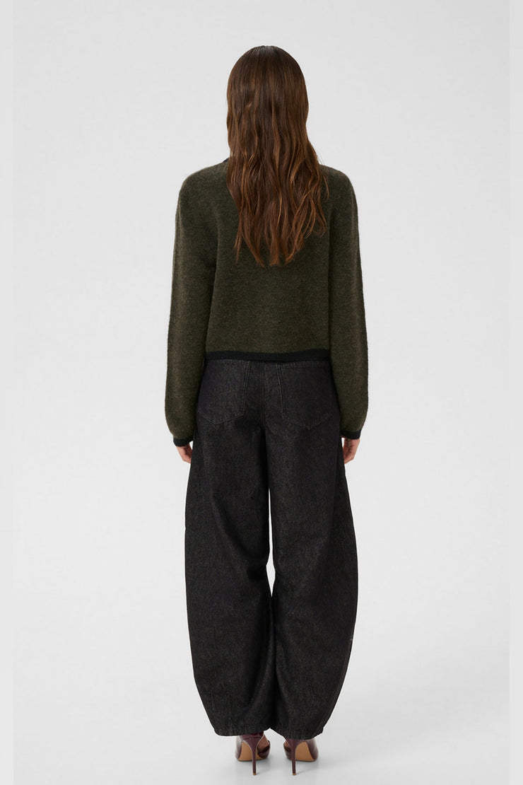 GZalpha Contrast Cardigan - Oliven Melange/Black