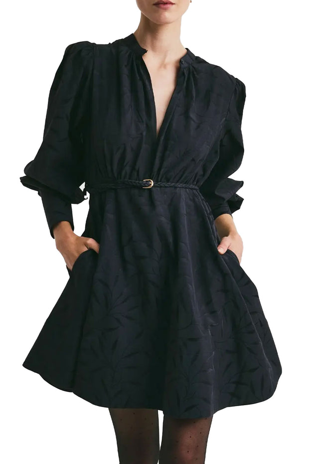 Jacquard Mini Dress - Leaves