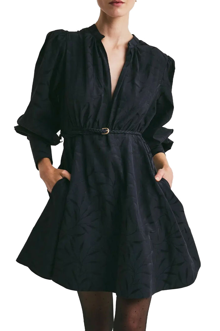 Jacquard Mini Dress - Leaves