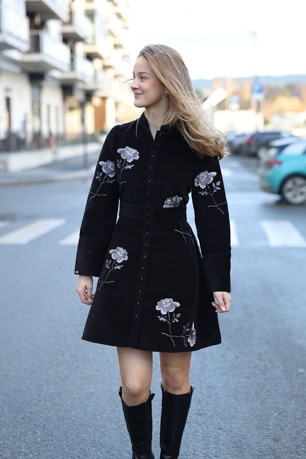 Cord Mini Dress - Black