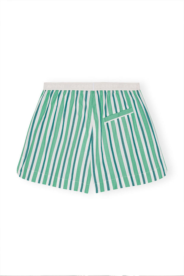 Stripe Cotton Elasticated Shorts - Creme De menthe