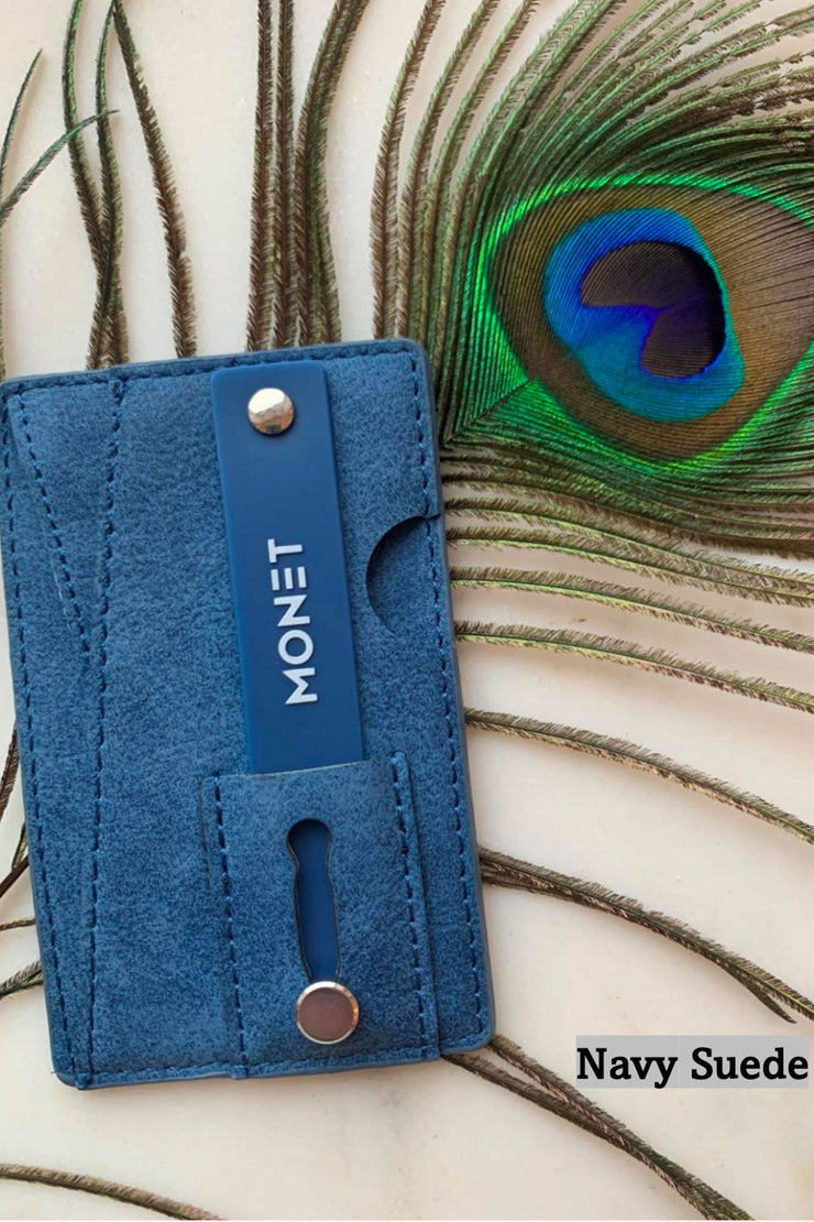Phone Grip Wallet - Navy Suede