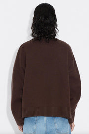 W Wool Wide Cardigan - Dk. Brown