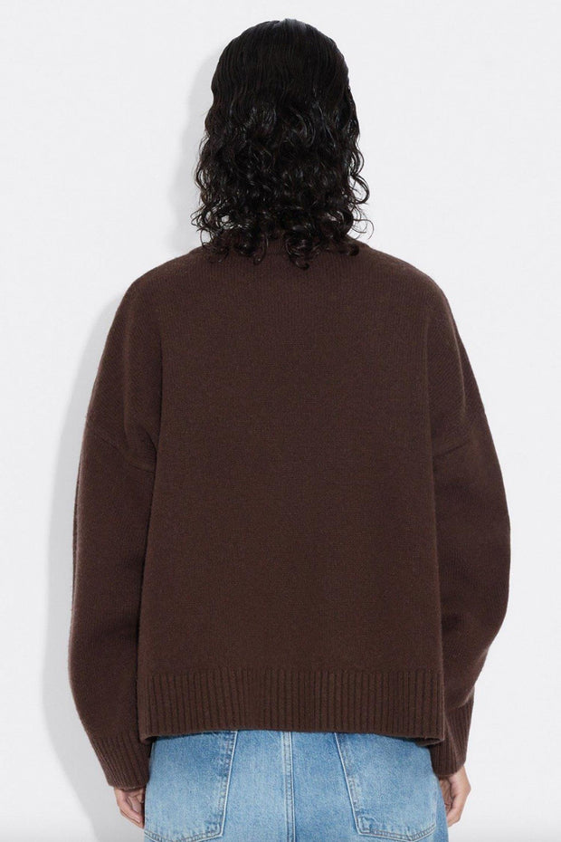 W Wool Wide Cardigan - Dk. Brown