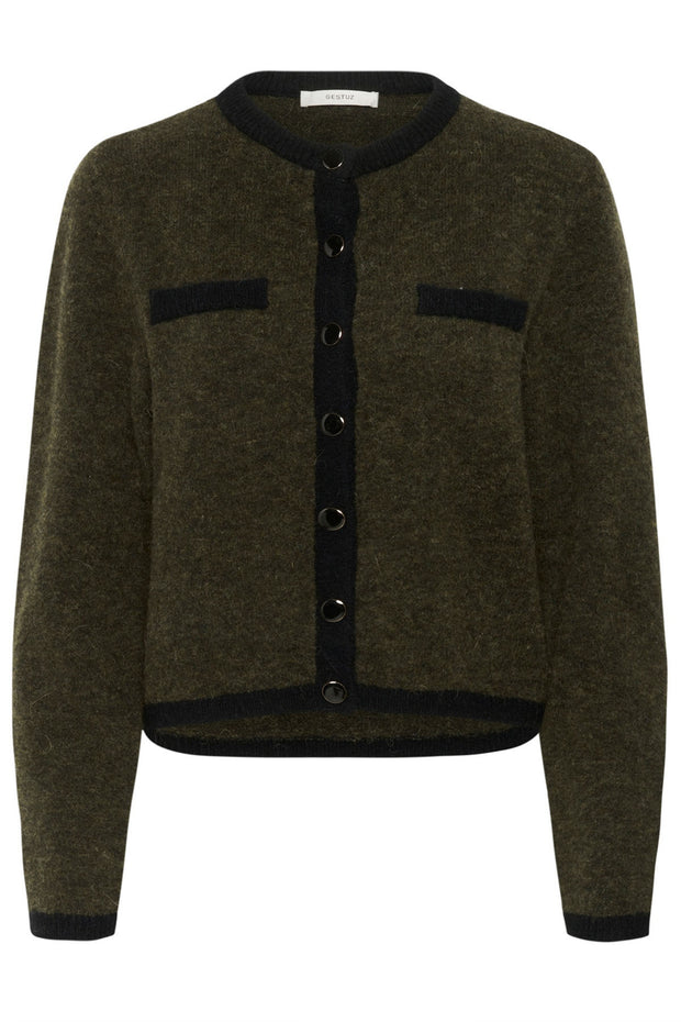 GZalpha Contrast Cardigan - Oliven Melange/Black