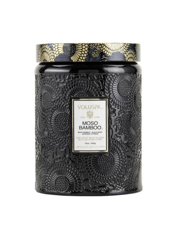 Large Embossed Glass Jar Candle - Moso Bamboo