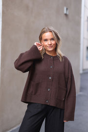 W Wool Wide Cardigan - Dk. Brown