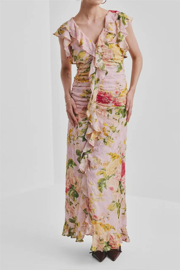 Georgette Rouchin Dress - Blush Flowers