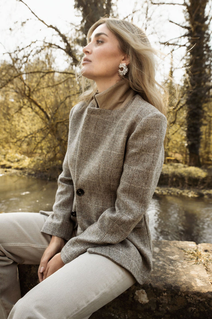 Brook Check Blazer - Taupe Herringbo