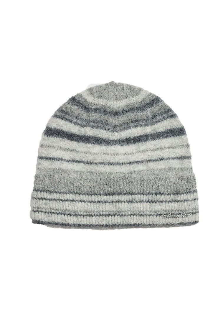 Fluffy Stripe Beanie - Grey Stripe