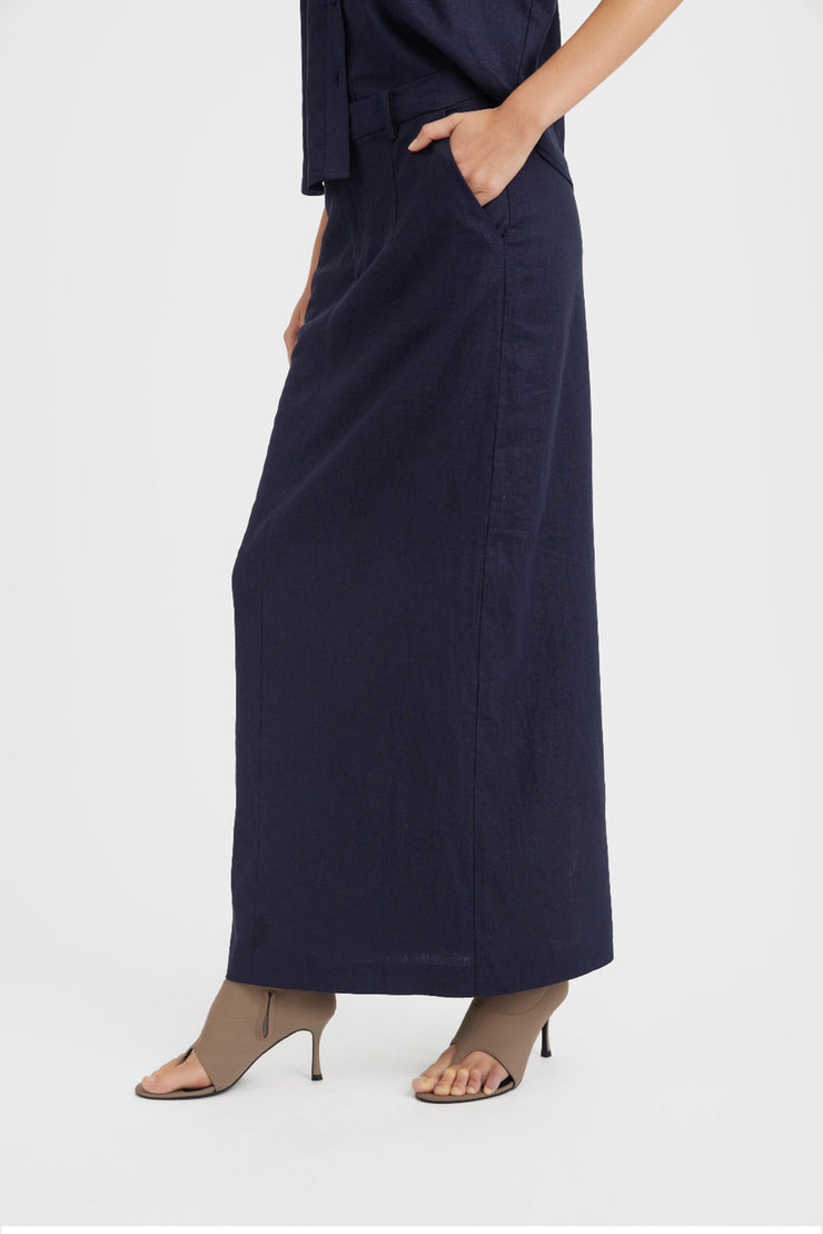 LizaGZ Linen HW Skirt - Seaborne