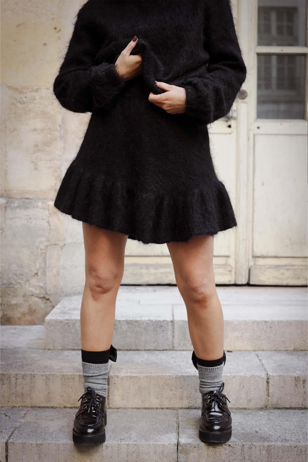 Knit Frill Skirt - Black