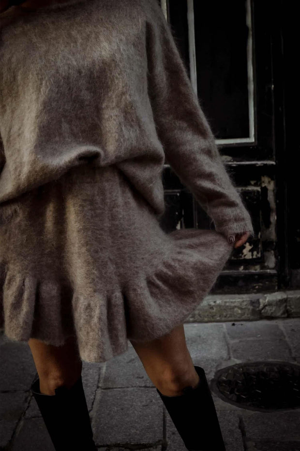 Knit Frill Skirt - Beige Melange