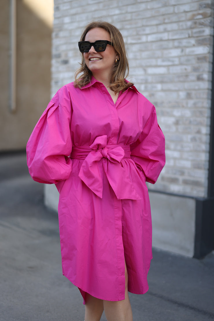 Boxy Shirt Dress - Hot Pink