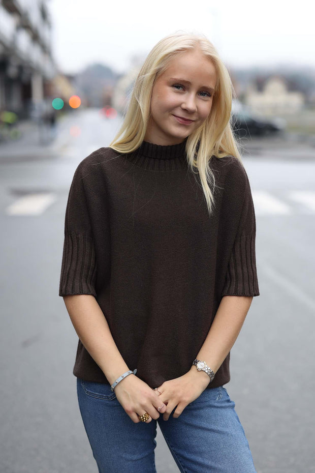 Highneck Shortsleeved Knit - Brown