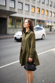 Printed Cotton Mini Shirt Dress - Avocado