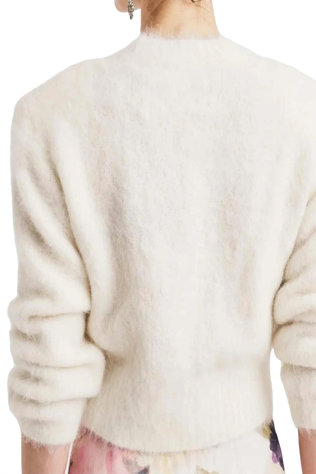 Hairy Knit Fitted Sweater - Off white
