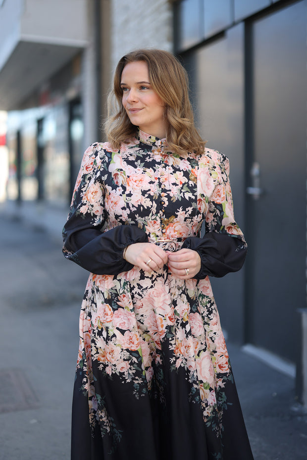 Long Dress with Digital Print - Black