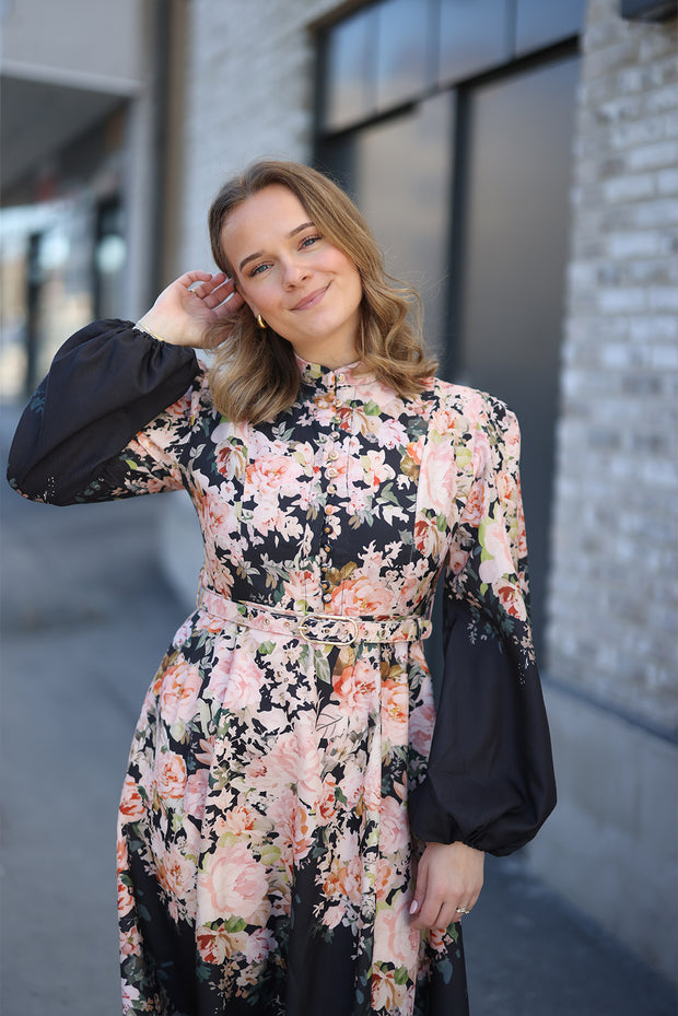 Long Dress with Digital Print - Black