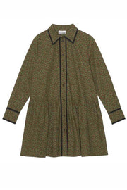Printed Cotton Mini Shirt Dress - Avocado