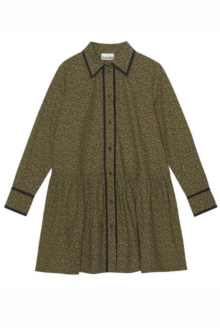 Printed Cotton Mini Shirt Dress - Avocado