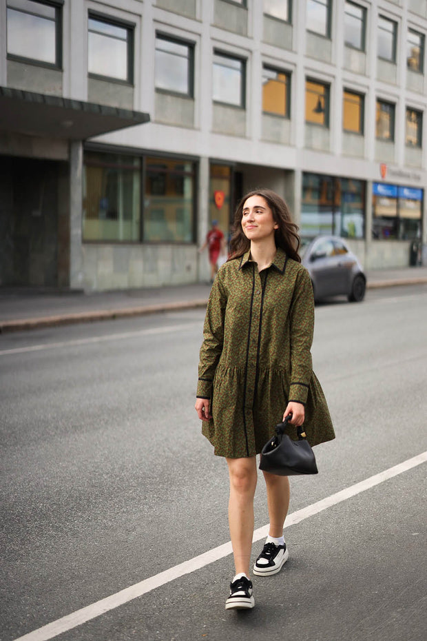 Printed Cotton Mini Shirt Dress - Avocado