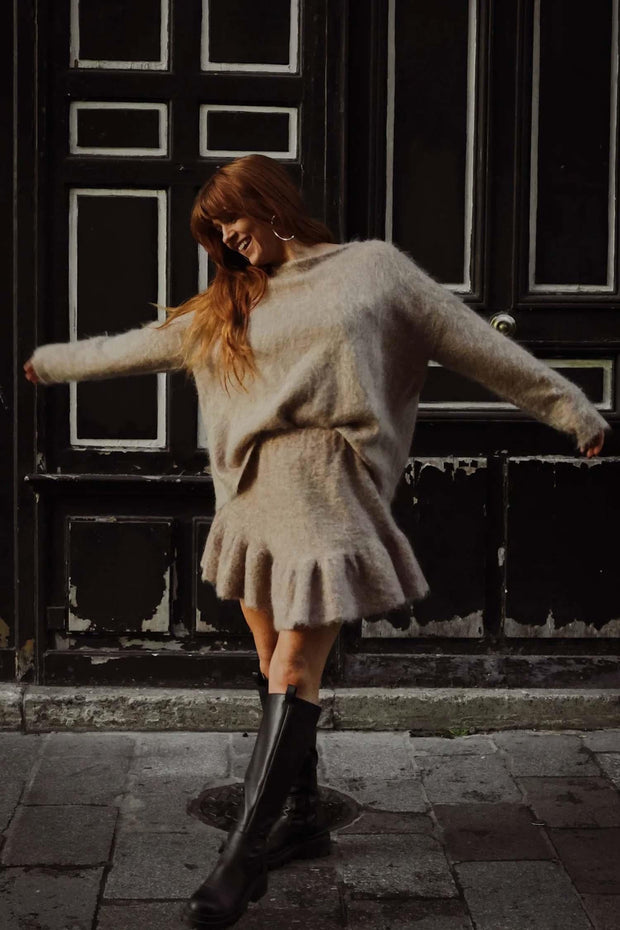Knit Frill Skirt - Beige Melange