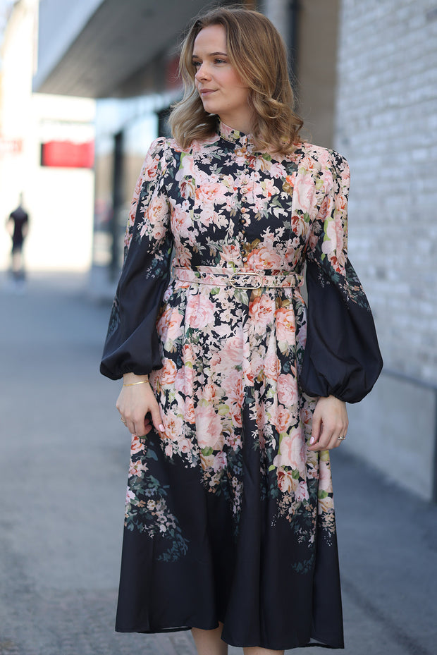 Long Dress with Digital Print - Black