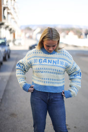 Strong Blue Lambswool Cropped O Neck Sweater